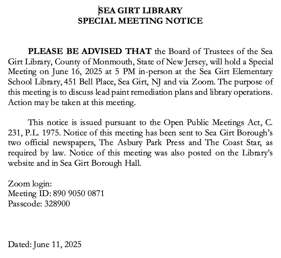library board meeting notice