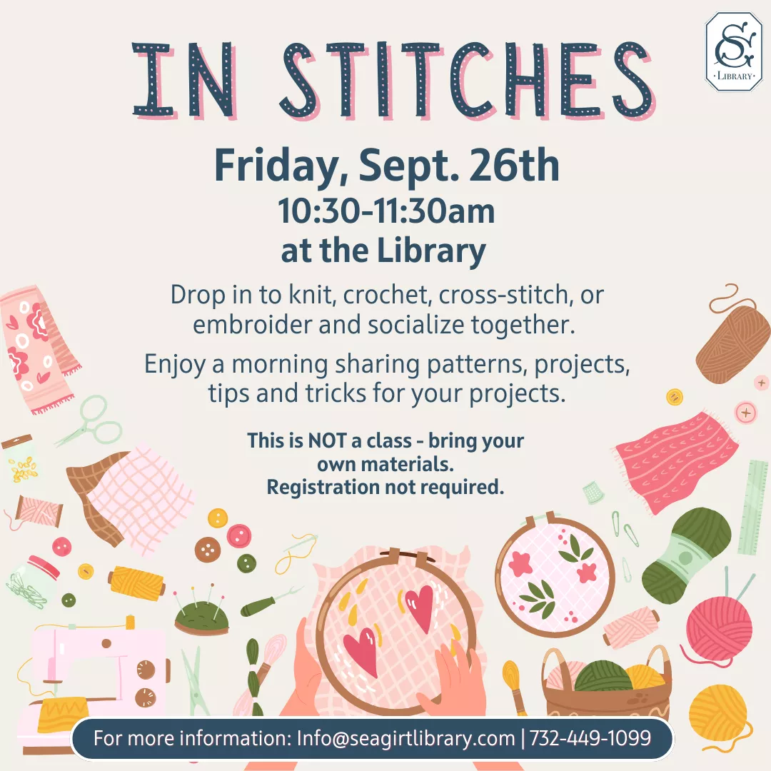In Stitches on Sept. 26 from 10:30 to 11:30