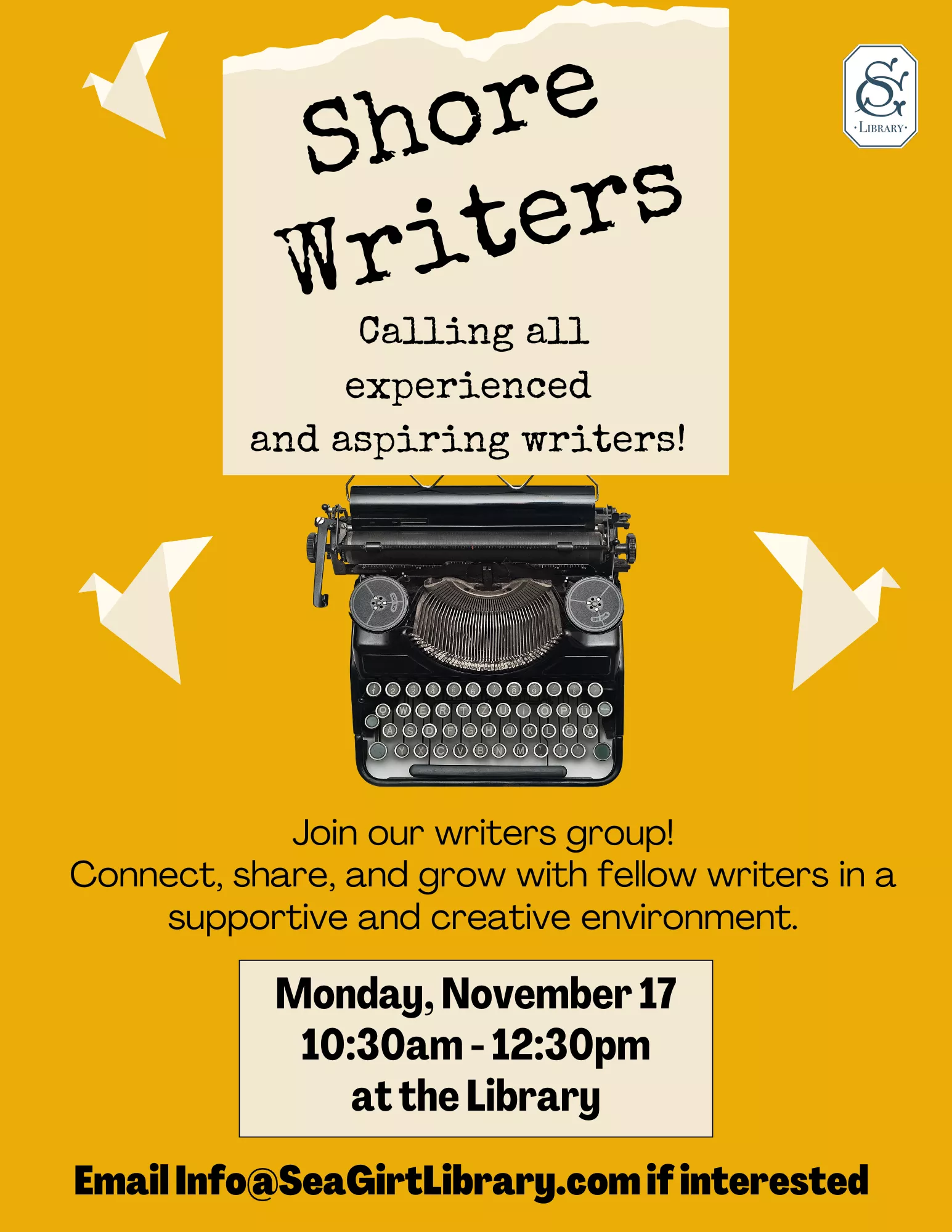 Shore Writers on Nov. 17 @ 10:30 AM