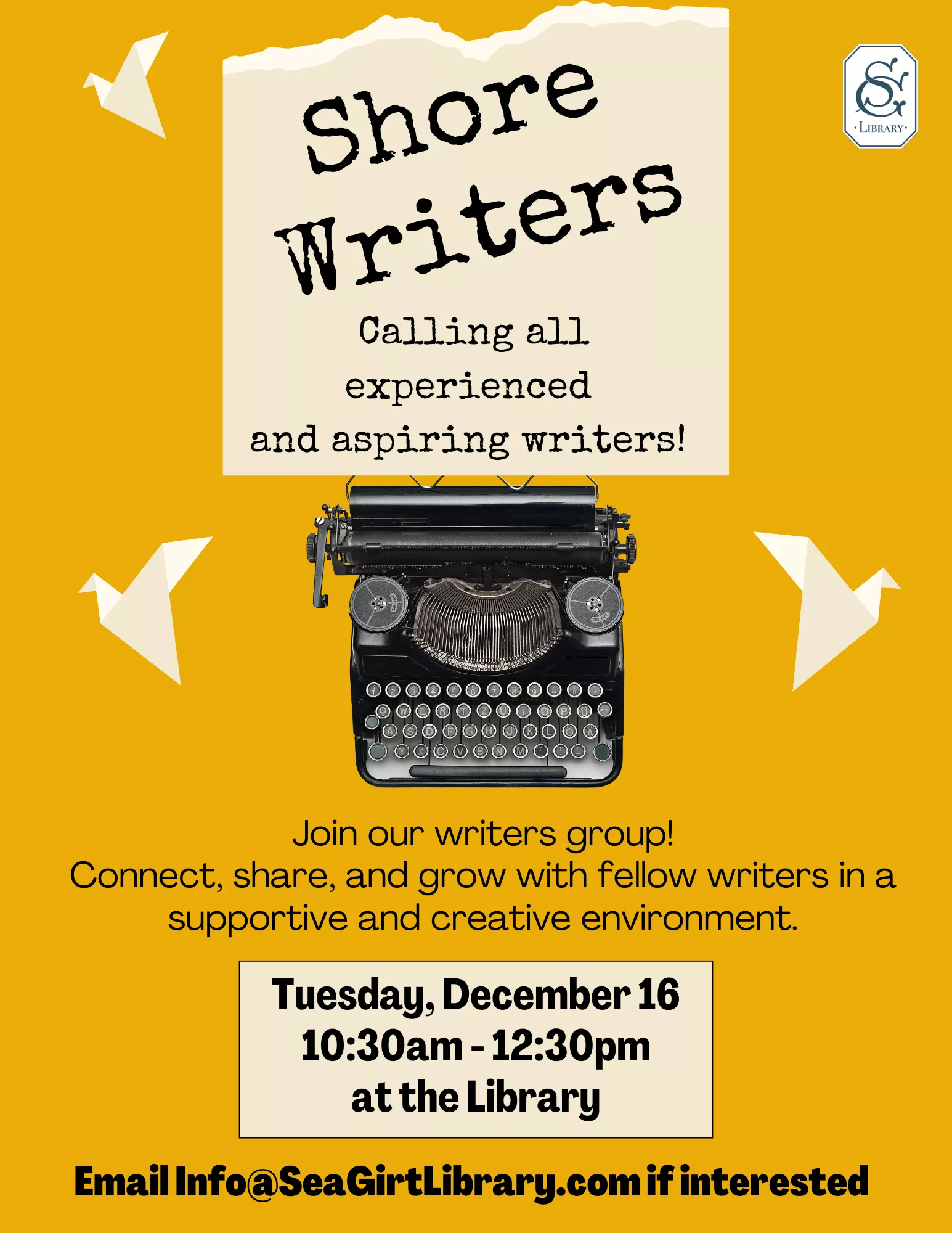 Shore Writers on December 16 @ 10:30 a.m.-12:30 p.m.