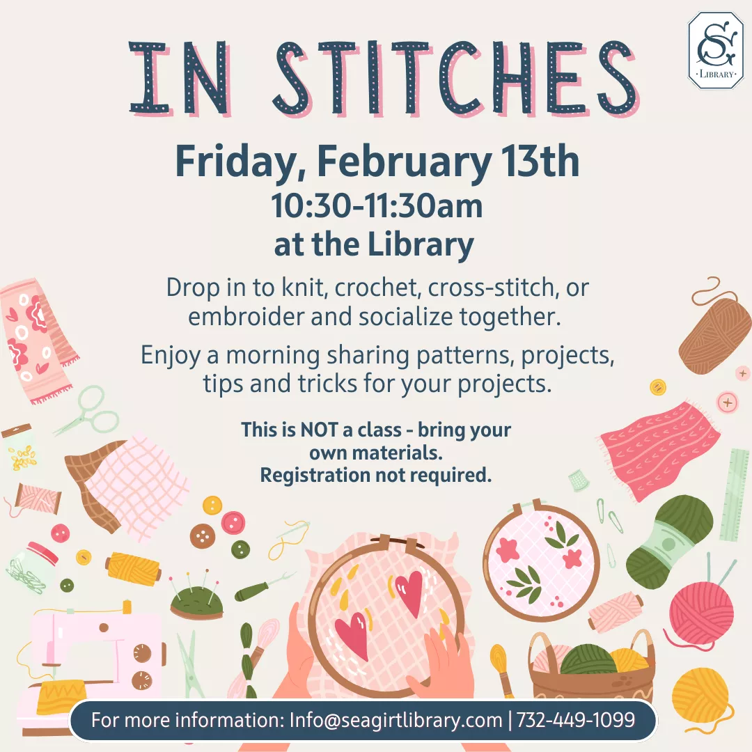 In Stitches on Feb. 13 @ 10:30-11:30 AM