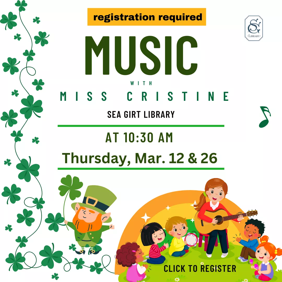 Music with Ms. Cristine on March 12 &amp; 26 @ 10:30 AM