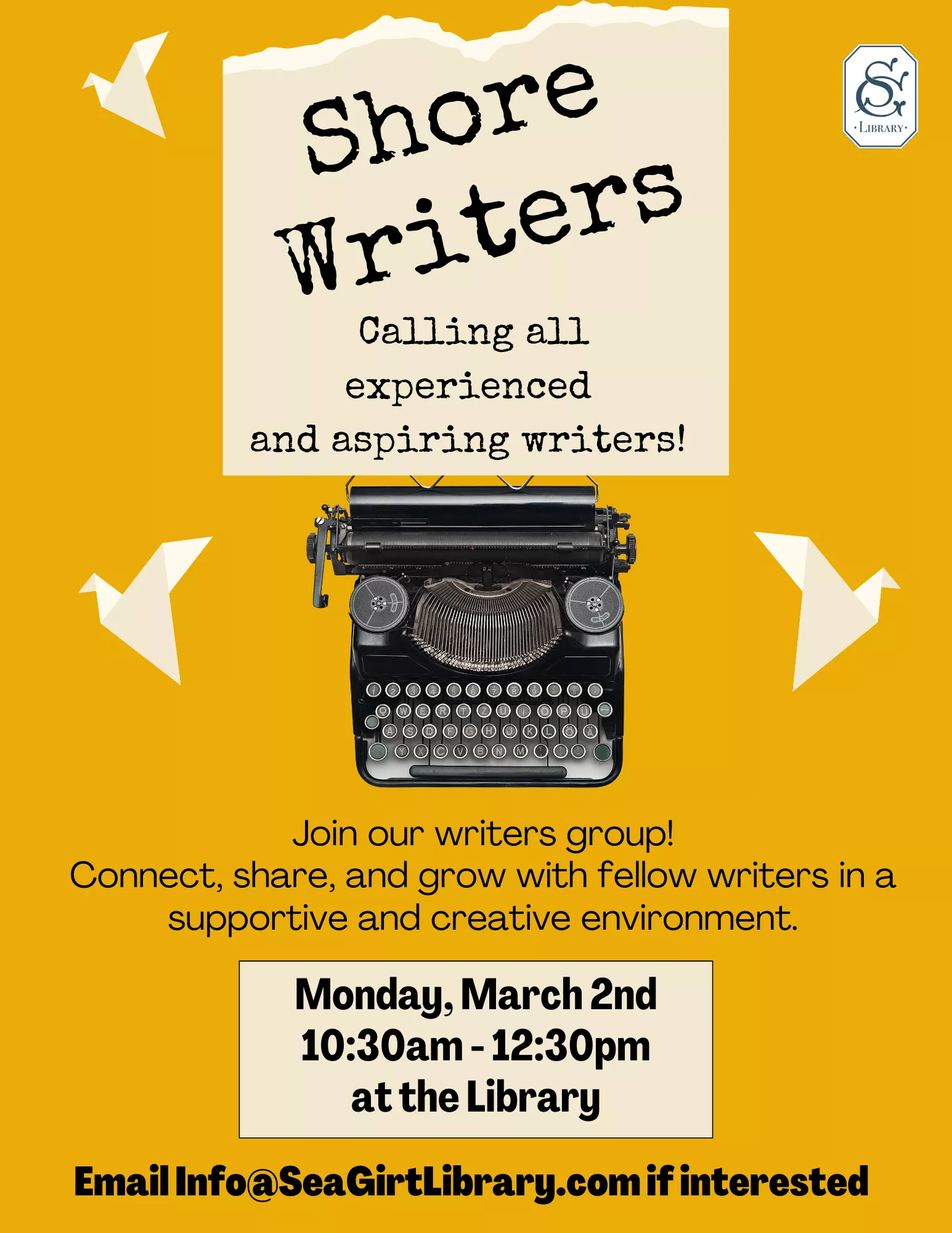 Shore Writers on March 2 @ 10:30 AM-12:30 PM