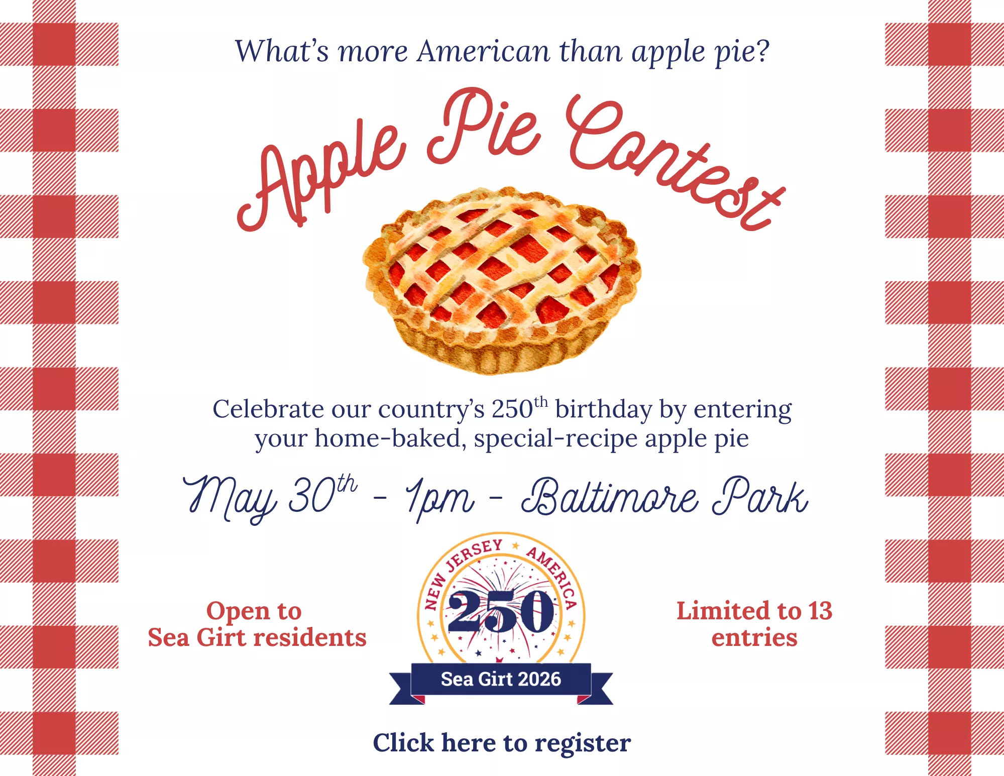 Apple Pie Contest @ Baltimore Park on May 30 @ 1 PM