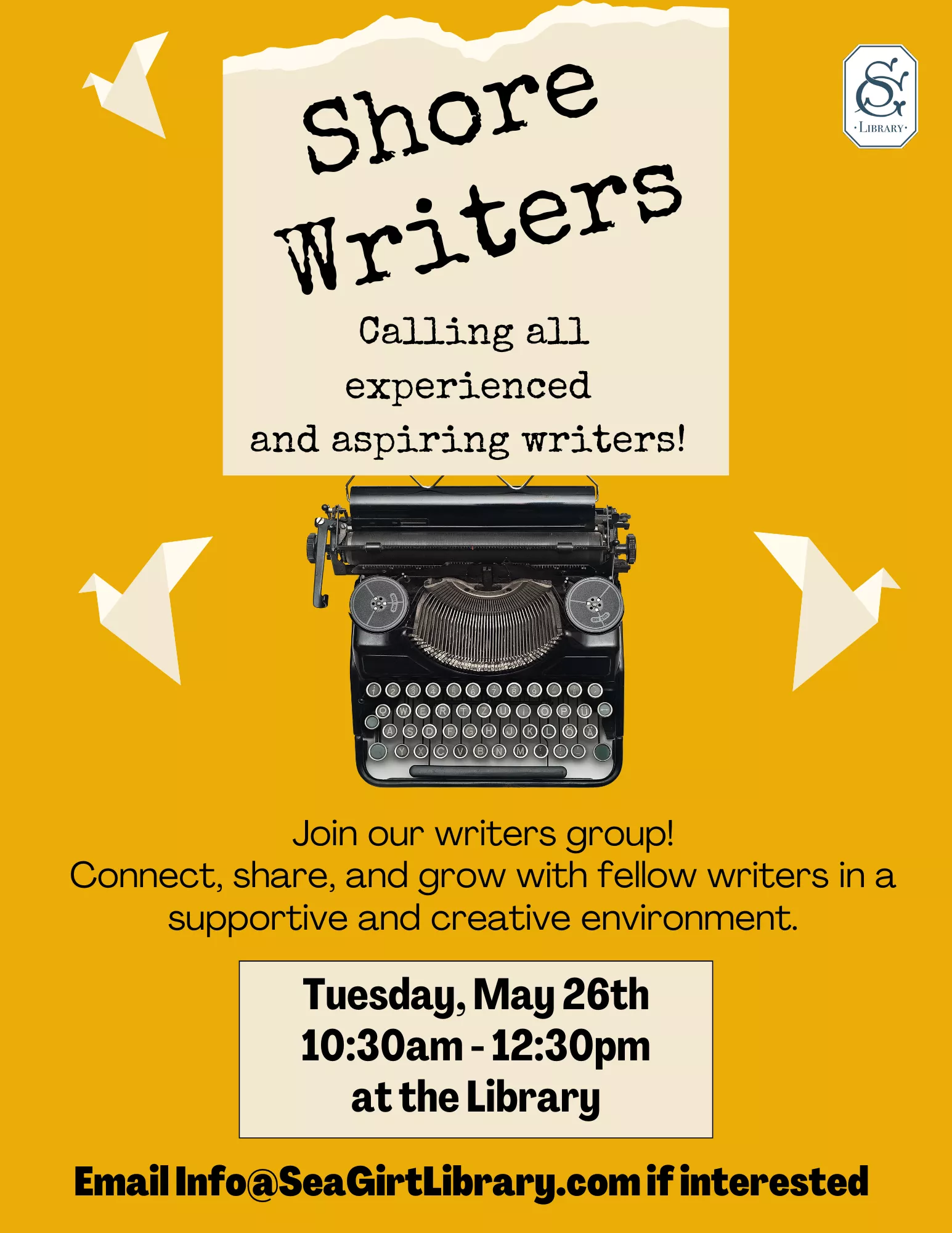 Shore Writers on May 26 @ 10:30 AM-12:30 PM