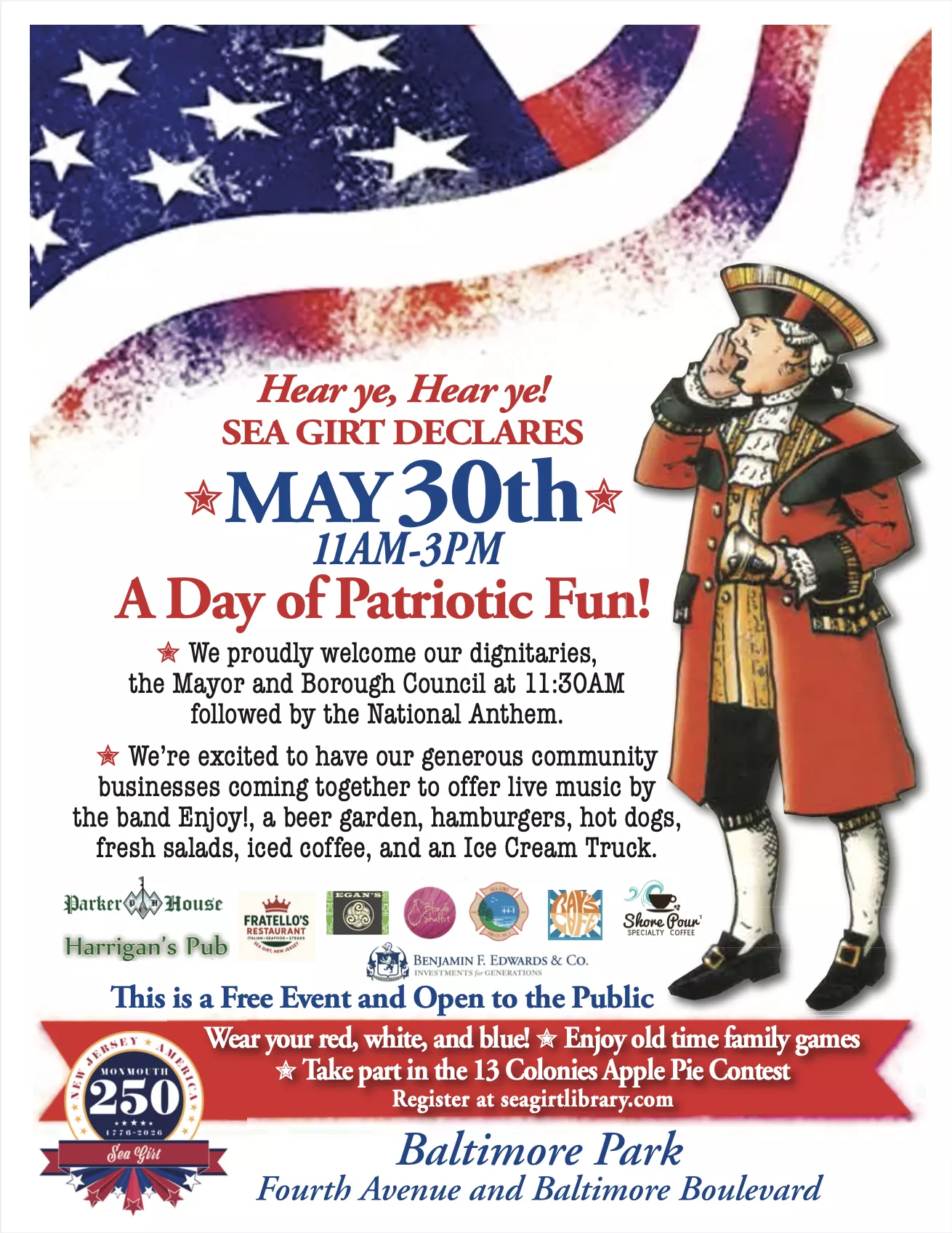 Sea Girt's America 250 Celebration on May 30 @ 11 AM-3 PM