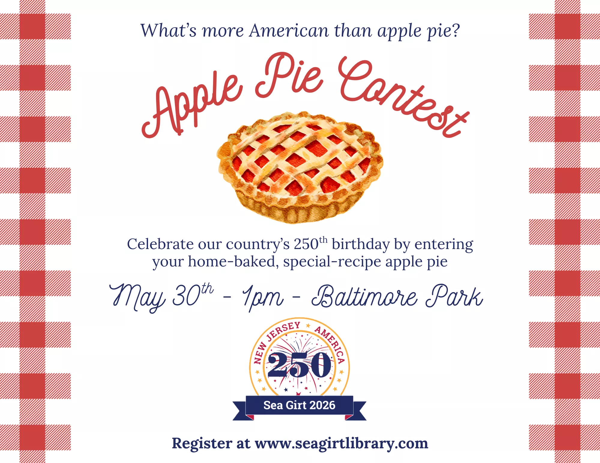 Apple Pie Contest on May 30 @ 1 PM @ Baltimore Park