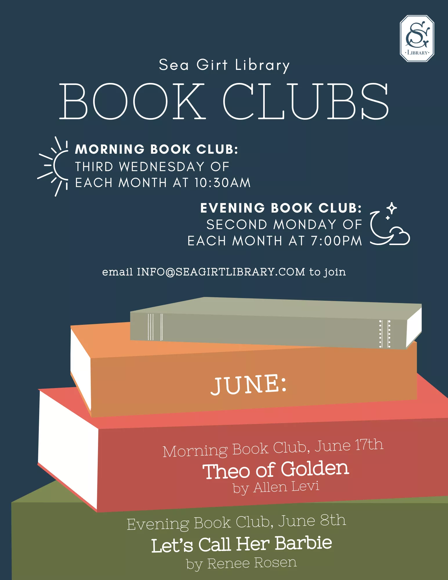 Evening Book Club on June 8 &amp; Morning Book Club on June 17