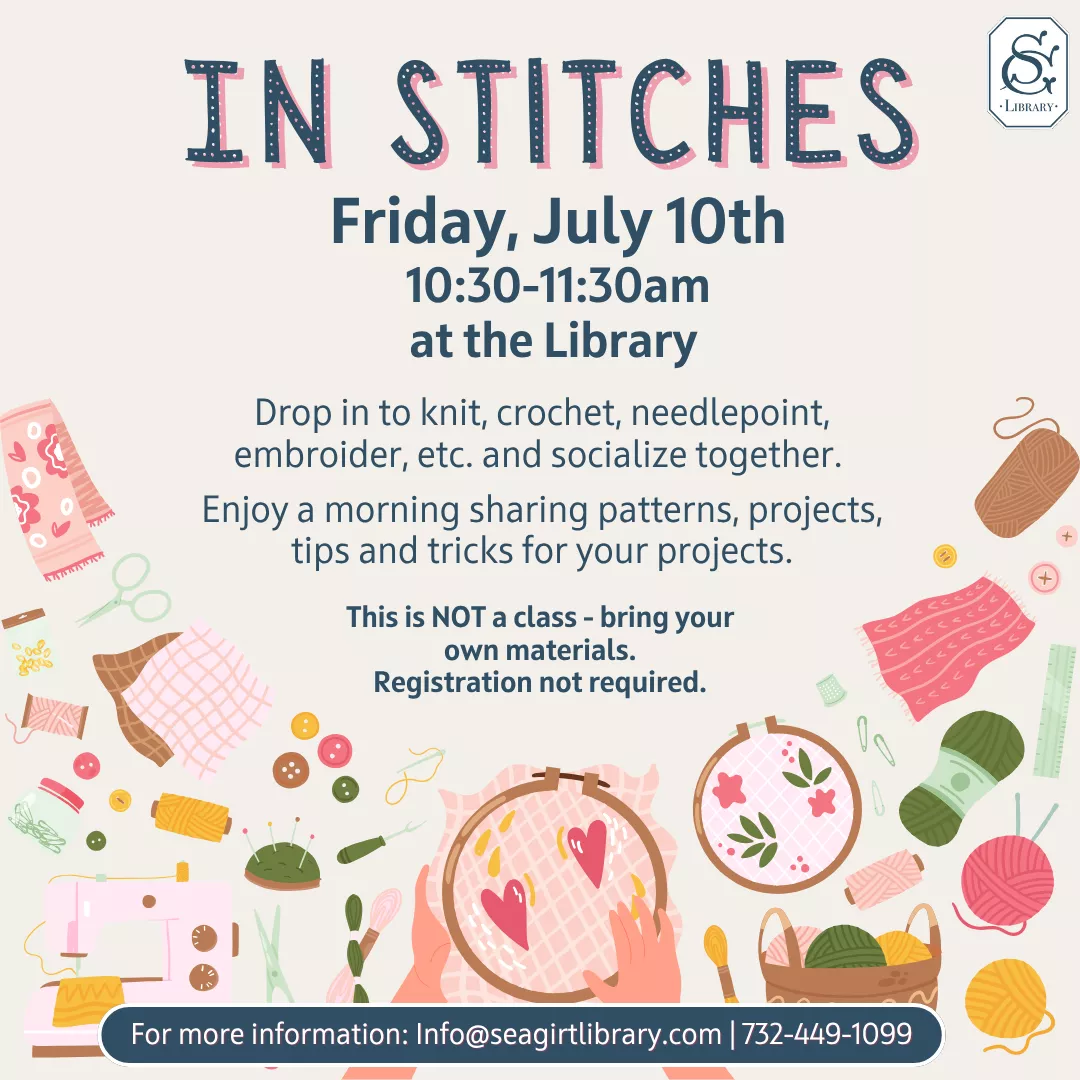 In Stitches on July 10 @ 10:30-11:30 AM