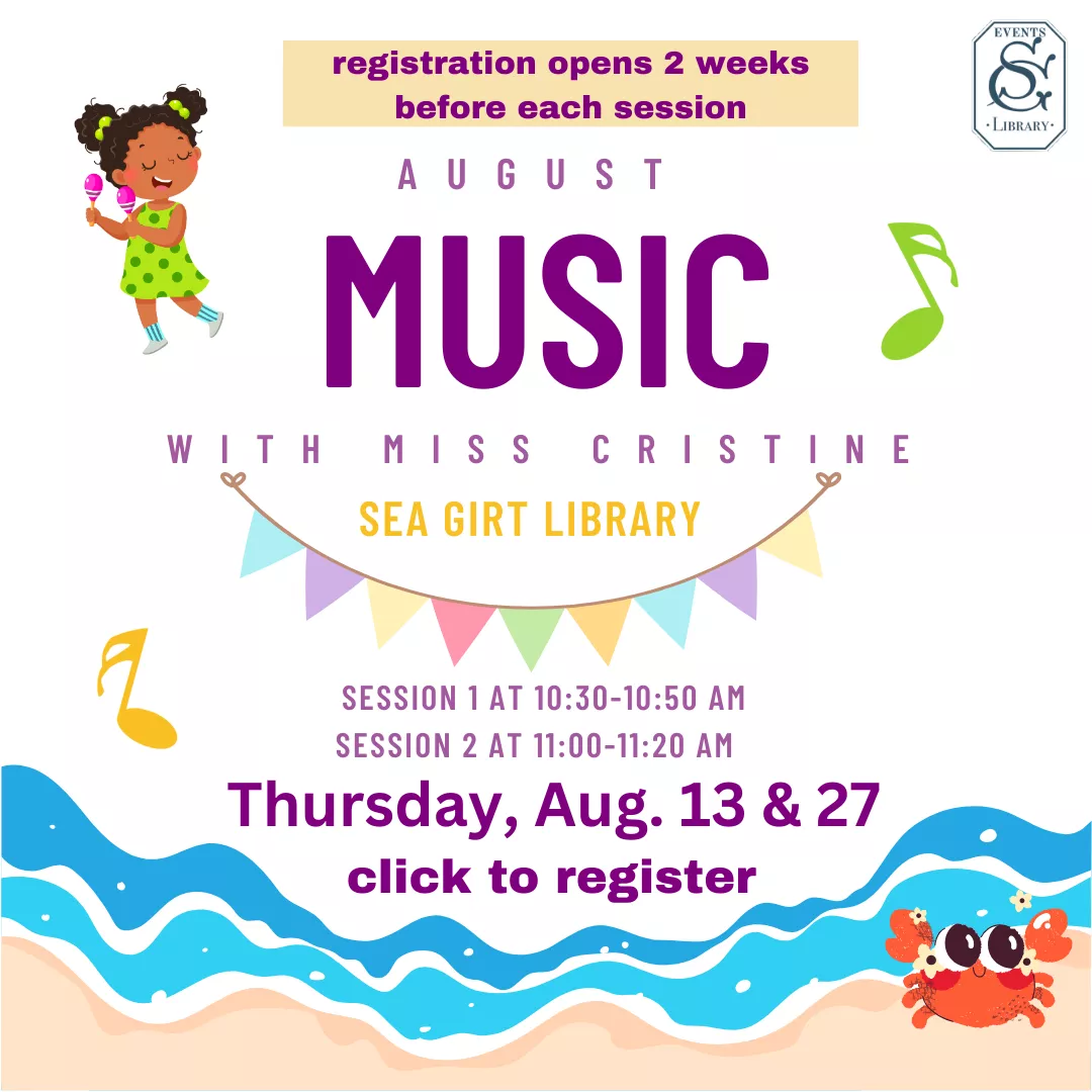 Music with Ms. Cristine @ 10:30 &amp; 11:00 AM on August. 13 &amp; 27
