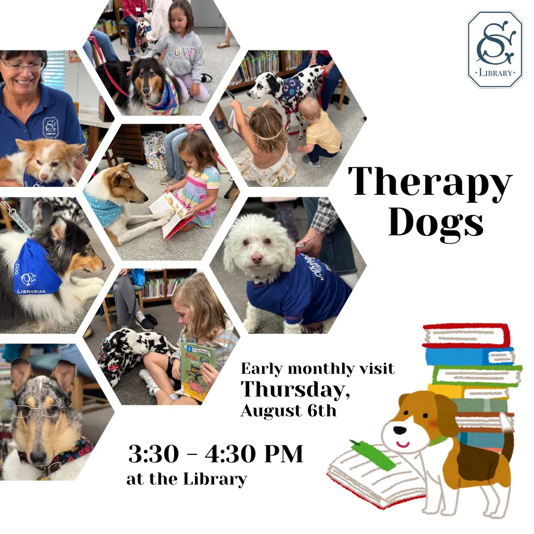 Therapy Dogs on Aug. 6 @ 3:30-4:30 PM