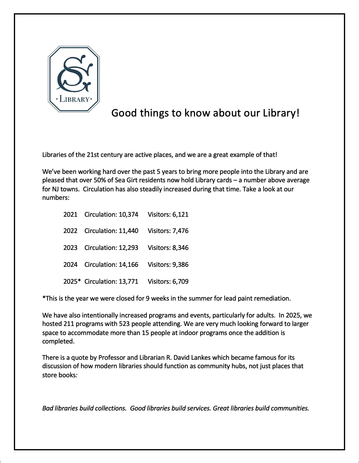 good things to know about the Sea Girt Library