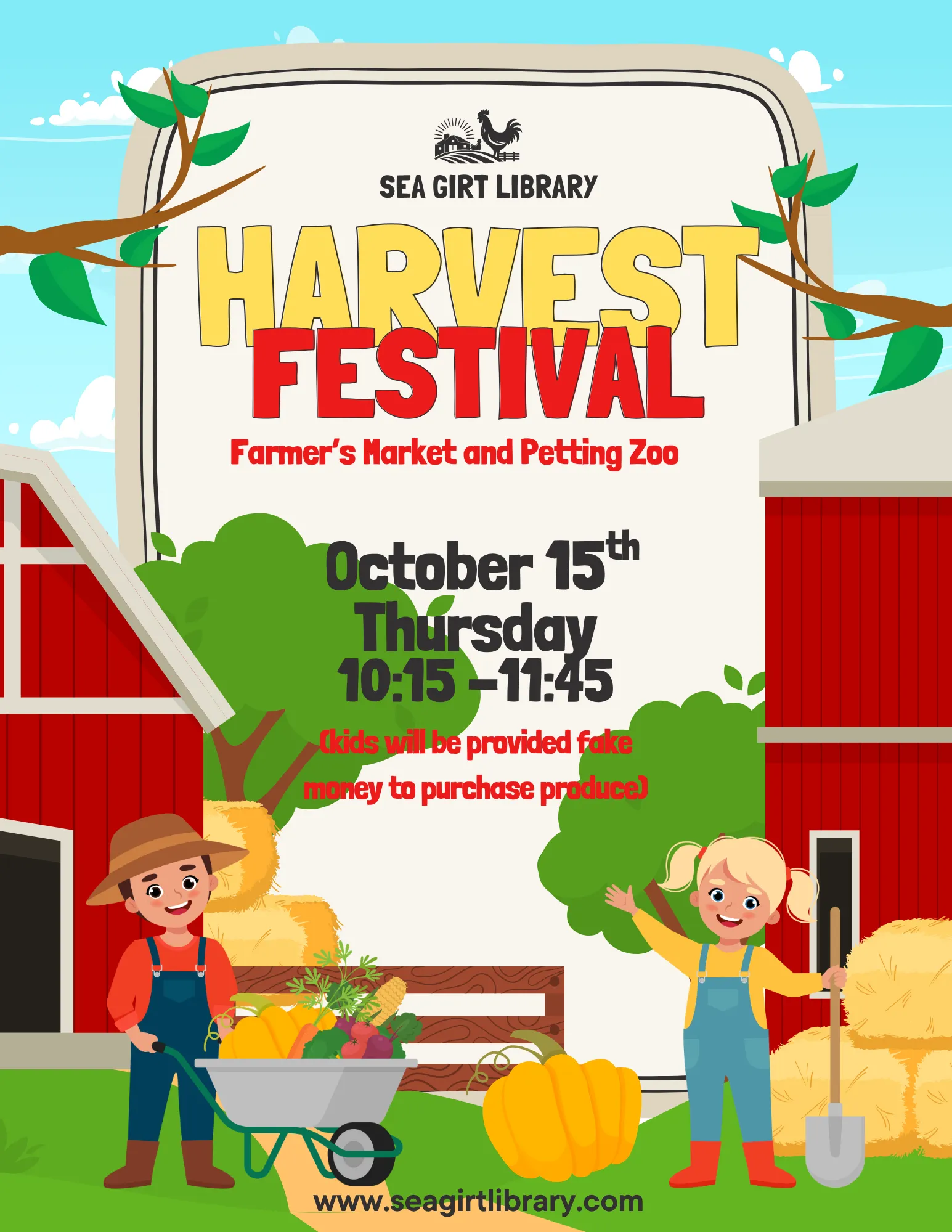 Farmer's Market &amp; Petting Zoo on Oct. 15 @ 10:15-11:45 AM