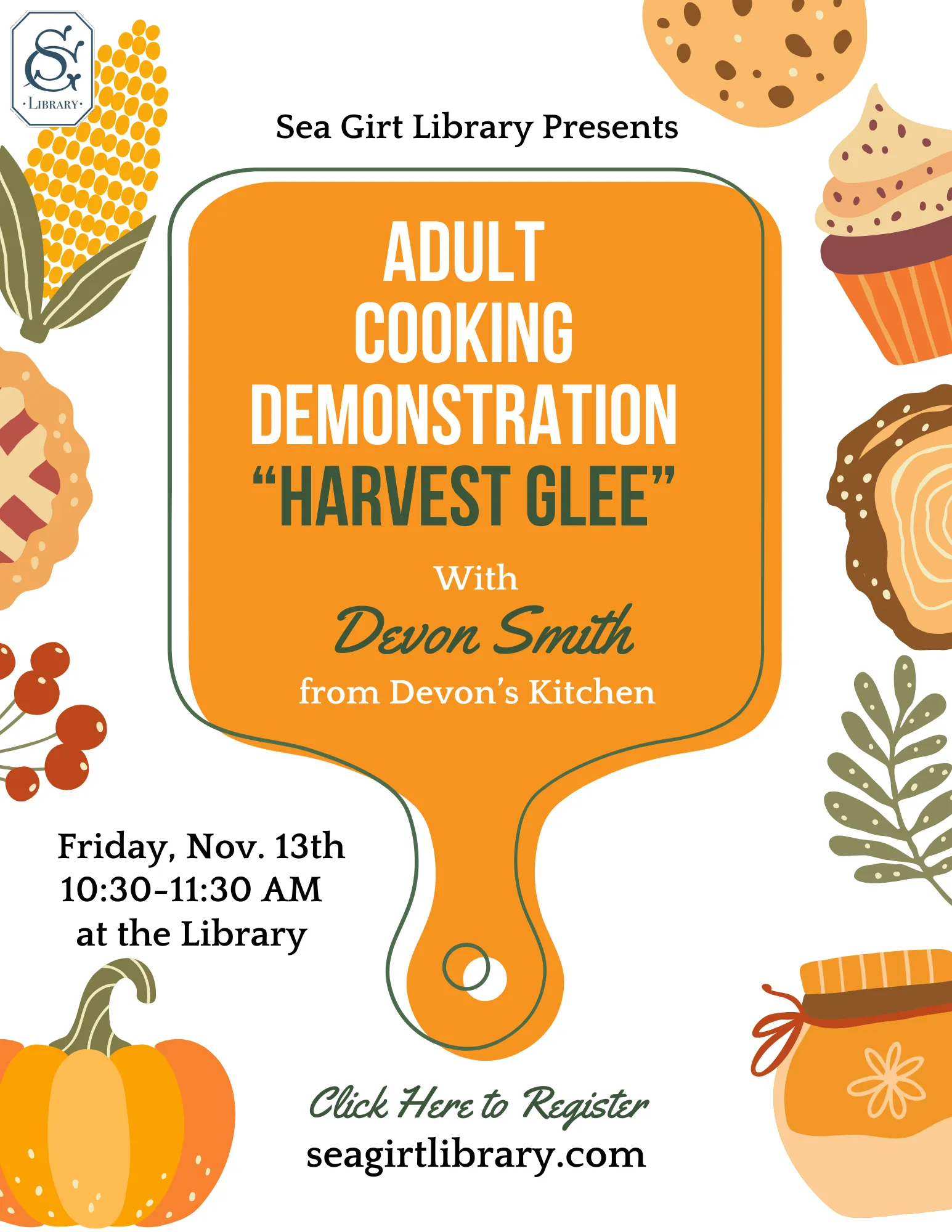 Adult Cooking Demonstration on Nov. 13 @ 10:30 AM