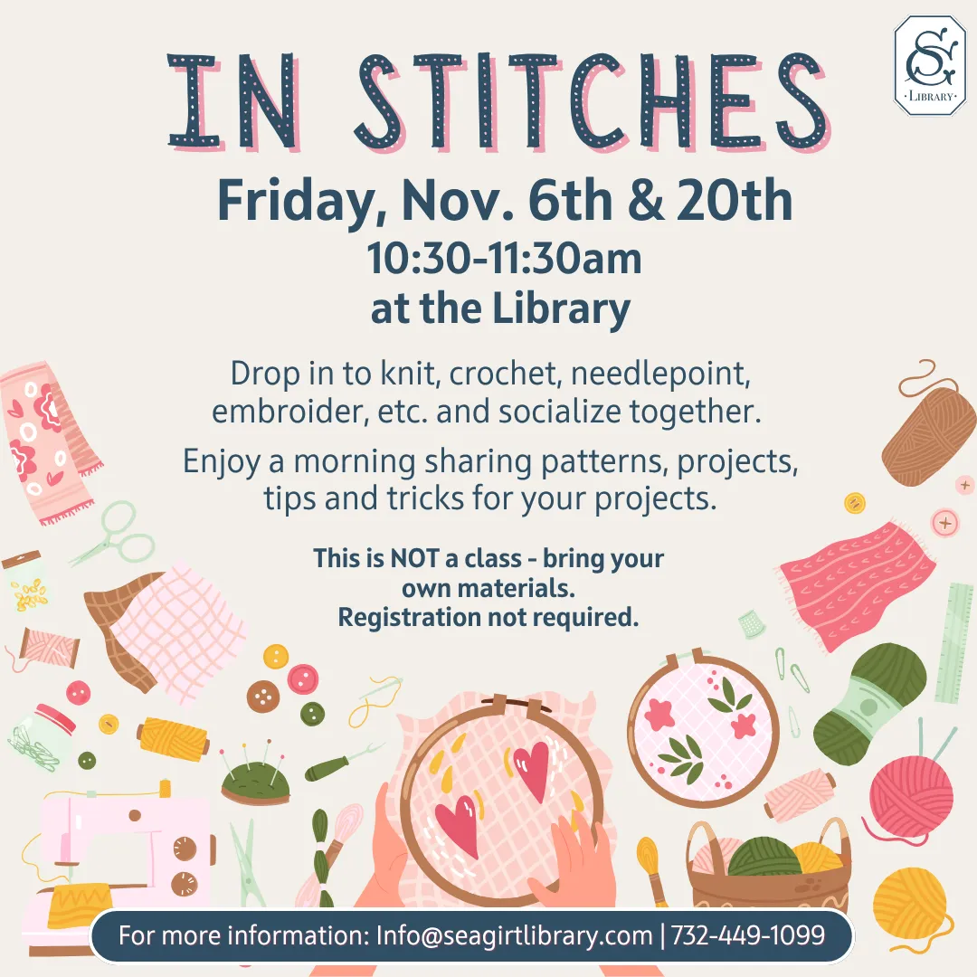 In Stitches on Nov. 6 &amp; 20 @ 10:30-11:30 AM